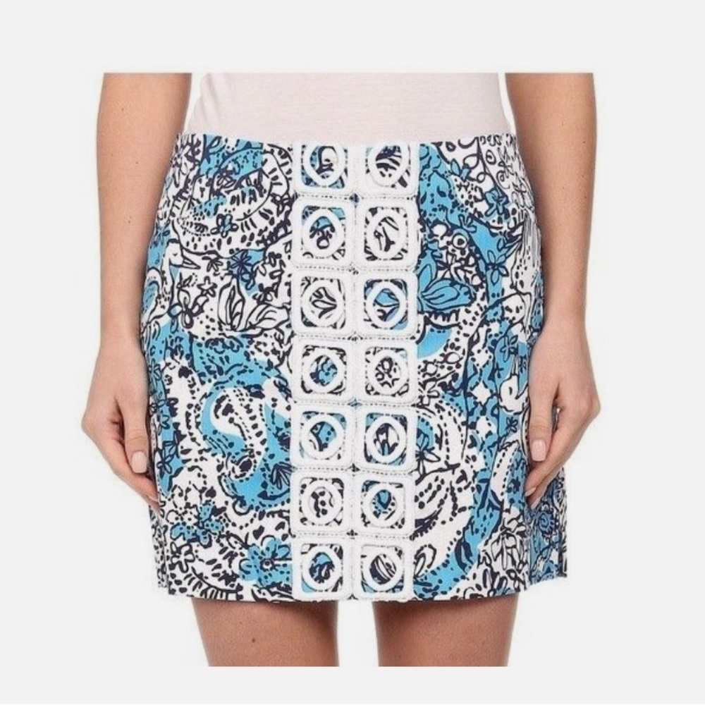 Lilly Pulitzer size 2 Marigold Skort Hippy Hippy Shake Lace Ariel Blue Navy